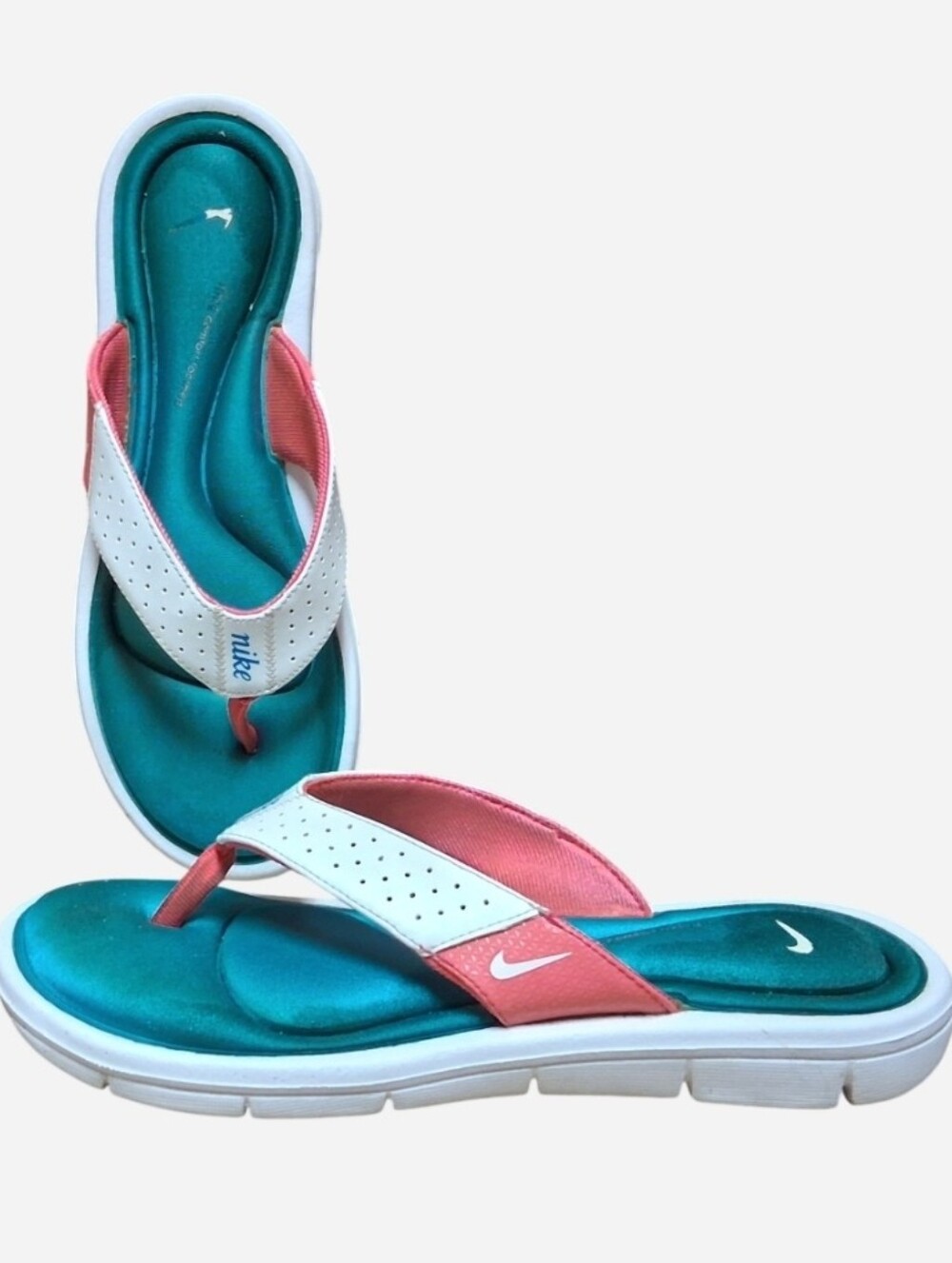 Nike Teal & Coral Flip Flop Comfort Bed Sandals - Picture 4 of 7